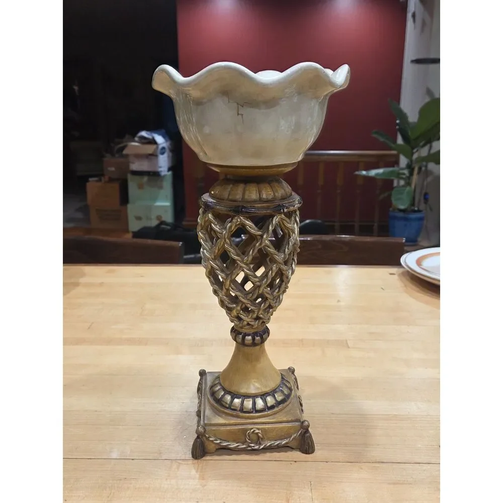 Vintage Tuscan Style Grape Pattern Ceramic Pedestal Compote Bowl Centerpiece
